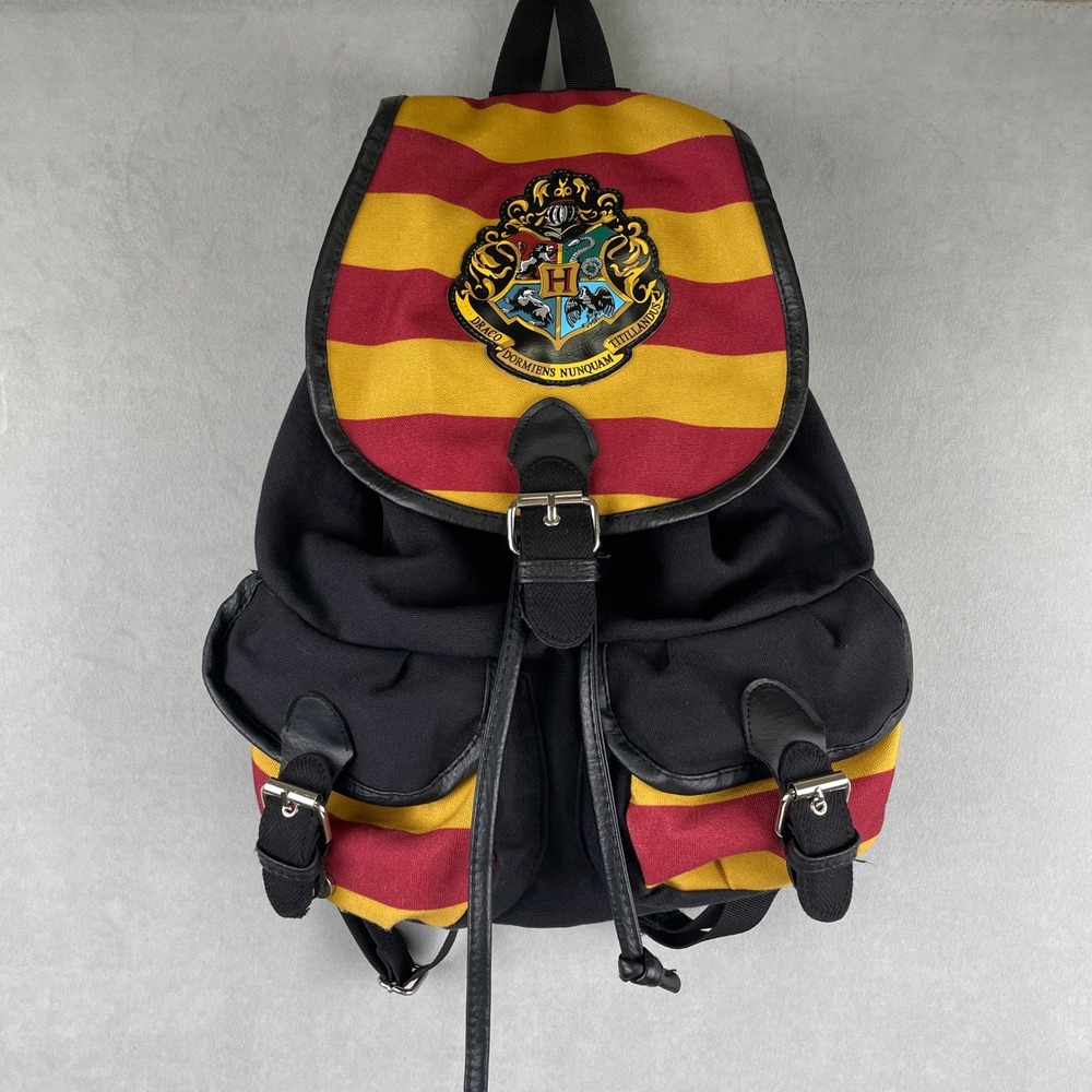Harry Potterβ Hogwarts Crest Canvas Backpack Rucksack Red Yellow Stripes Black